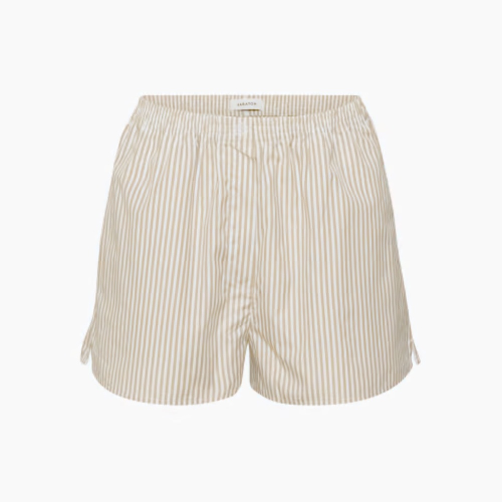 Aritzia babaton Deakins Felix Stripe White/Tan Shorts Size Medium